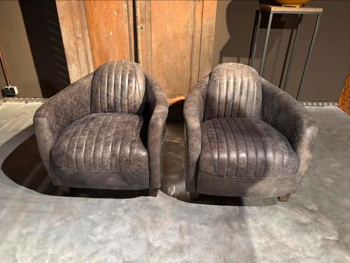 2 Stoere Aviator Fauteuils izgs, Huis en Inrichting, Fauteuils, Zo goed als nieuw, Leer, Metaal, 75 tot 100 cm, Ophalen of Verzenden
