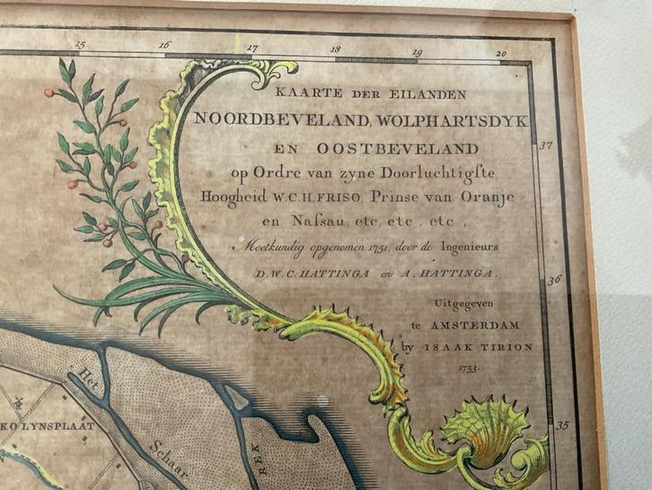 Oude Kaart Noord-Beveland 1753 - Tirion, Boeken, Atlassen en Landkaarten, Gelezen, Landkaart, Nederland, Voor 1800, Ophalen of Verzenden
