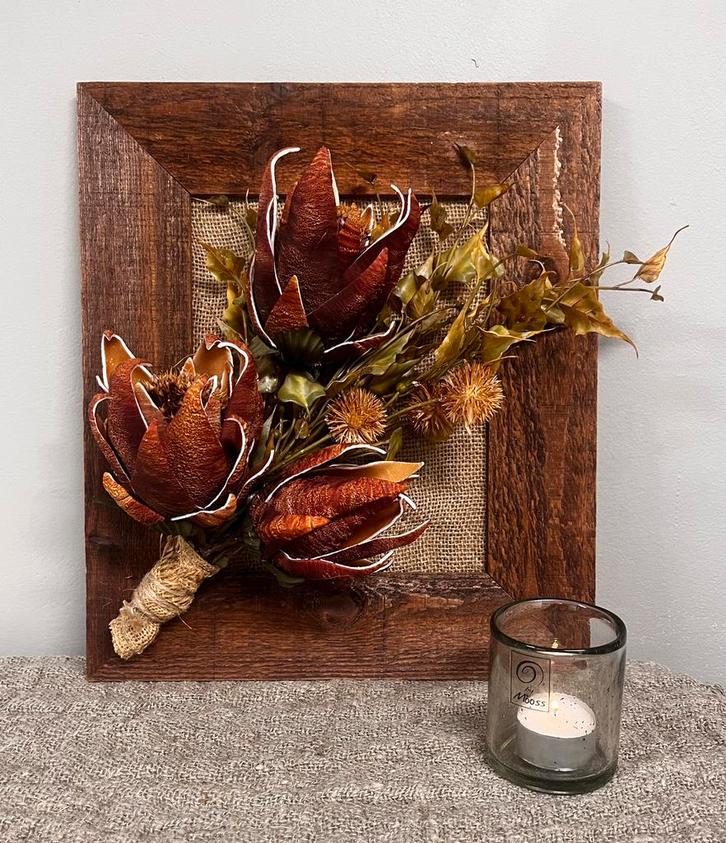 Houten lijst met bloemenkunst, Huis en Inrichting, Woonaccessoires | Droogbloemen, Nieuw, Ophalen