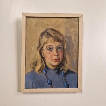 Mari Trappeniers oud schilderij portret olieverf op doek beschikbaar voor biedingen