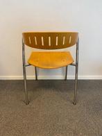 Houten kantine stoelen, chroom frame, stapelbaar, 32x, Huis en Inrichting, Stoelen, Vijf, Zes of meer stoelen, Metaal, Gebruikt