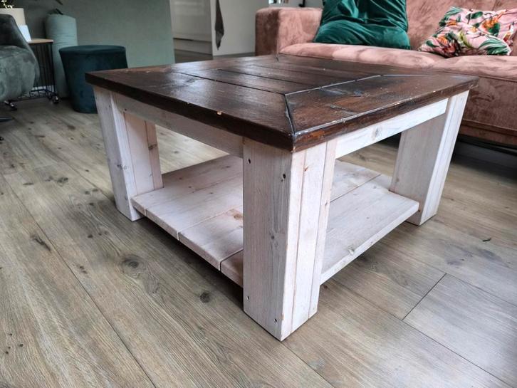Houten salontafel met opbergruimte, Huis en Inrichting, Tafels | Salontafels, Gebruikt, Minder dan 50 cm, 50 tot 100 cm, 50 tot 100 cm