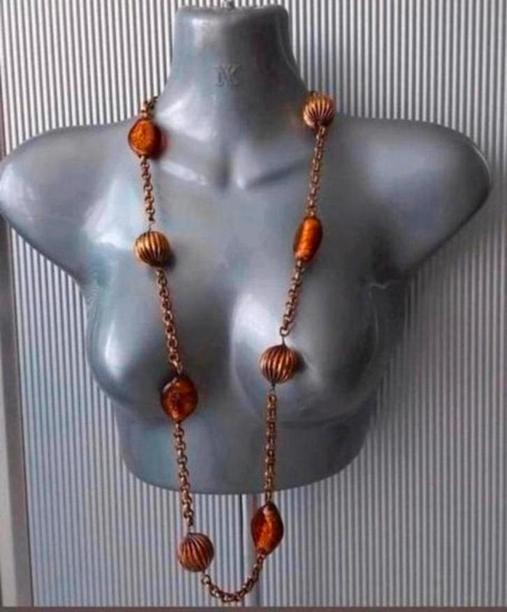 Manouk - ketting met koperen ballen en glaskralen, Sieraden, Tassen en Uiterlijk, Kettingen, Nieuw, Overige materialen, Overige kleuren