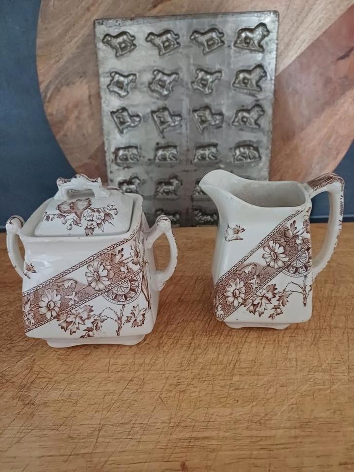Prachtig Antiek Roomstel Suikerpot en Melkkan gemerkt, Antiek en Kunst, Antiek | Servies los, Verzenden