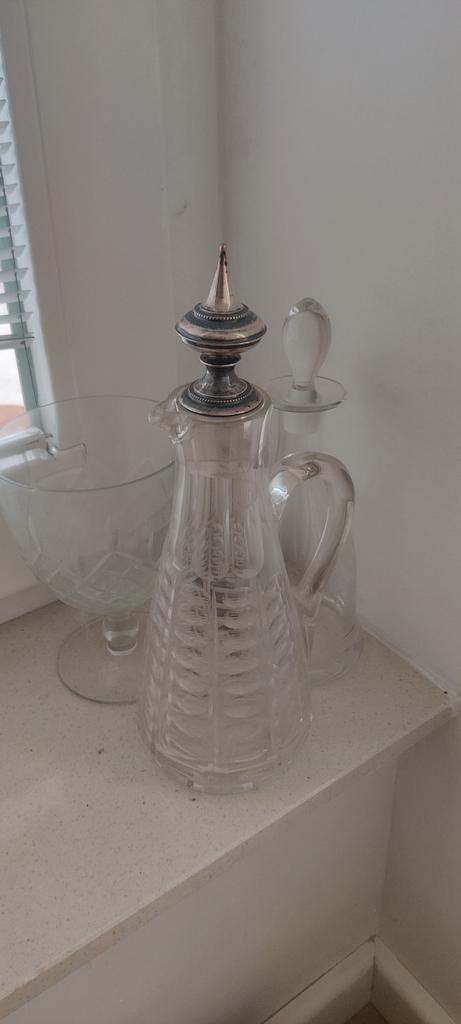 Glazen Karaf met Zilveren Dop, Antiek en Kunst, Antiek | Glas en Kristal, Ophalen of Verzenden