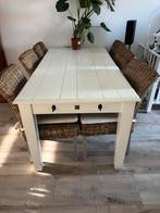 Rivièra Maison eettafel met rieten stoelen, Huis en Inrichting, Tafels | Eettafels, Ophalen, Gebruikt, 50 tot 100 cm, Vijf personen of meer