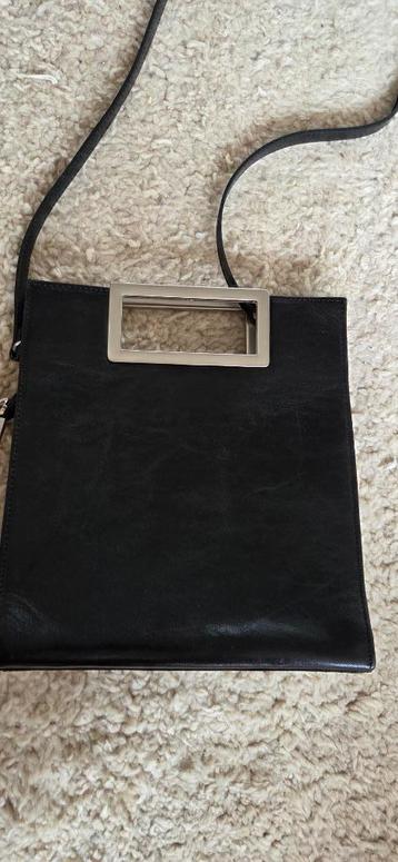 Vintage zwarte ICCI handtas leer - zilverkleurig handvat beschikbaar voor biedingen