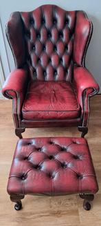 Chesterfield fauteuil met voetenbank, Huis en Inrichting, Fauteuils, Ophalen, Gebruikt, Chesterfield, 75 tot 100 cm