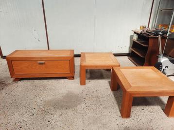 tv kast, dressoir met 2 bijzettafels, massief teak beschikbaar voor biedingen