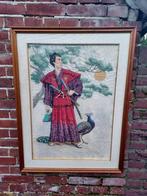 Schilderij, Japans naaldwerk van een samoerai., Antiek en Kunst, Ophalen