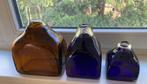 Set amberkleurige en donkerblauwe glazen Murano fles vazen, Ophalen of Verzenden