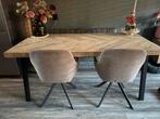 Mooie industriele WOOOD eettafel visgraat mangohout, Huis en Inrichting, Tafels | Eettafels, Ophalen, Gebruikt, 50 tot 100 cm