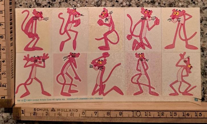 Vintage stickervel The Pink Panther de rose panter, Verzamelen, Stickers, Zo goed als nieuw, Ophalen of Verzenden