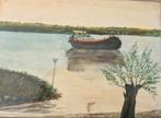 Schilderij van een boot op het water, Ophalen of Verzenden
