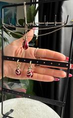 Jewelry set vintage80’red enamel stainless steel gold-plated, Verzenden, Zo goed als nieuw, Goud, Overige materialen