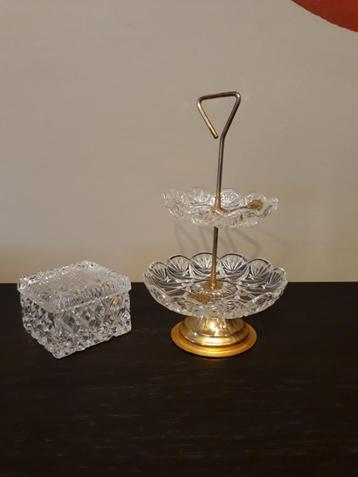 kristal: etagère + bonbonnière beschikbaar voor biedingen