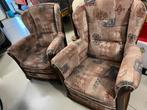 Twee vintage fauteuils met houten frame en webbing details, Ophalen, Overige materialen, Gebruikt, Minder dan 75 cm