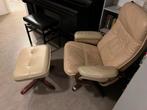 Lederen Fauteuil met Voetensteun, Huis en Inrichting, Fauteuils, Ophalen, Gebruikt, Leer, 75 tot 100 cm