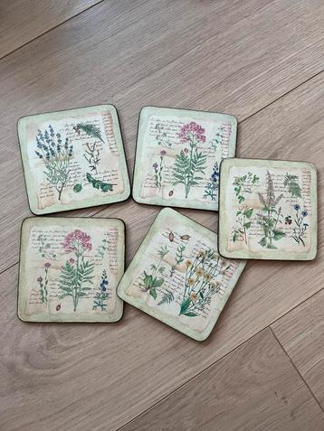 5 vintage onderzetters botanische stijl planten bloemen beschikbaar voor biedingen