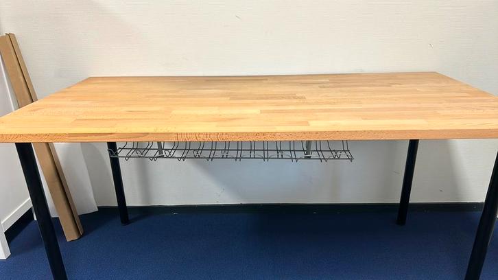 GERTON Eiken houten bureautafel blad + poten, Huis en Inrichting, Bureaus, Zo goed als nieuw, In hoogte verstelbaar, Ophalen