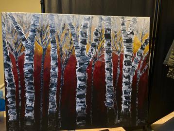 Abstract berkenbos schilderij beschikbaar voor biedingen