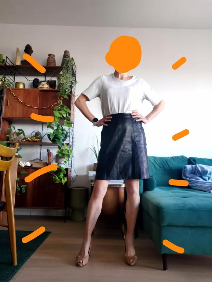 Sylvie schimmel 100% lederen rok, Kleding | Dames, Rokken, Zo goed als nieuw, Maat 38/40 (M), Zwart, Boven de knie, Verzenden