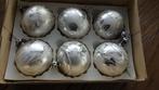 zes mooie zilverkleurige kerstballen met opdruk, Diversen, Kerst, Ophalen of Verzenden, Gebruikt
