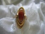 Mooie Lange Ovale 14 Karaat Gouden Art Deco Ring met Agaat, Sieraden, Tassen en Uiterlijk, Antieke sieraden, Goud, Met edelsteen