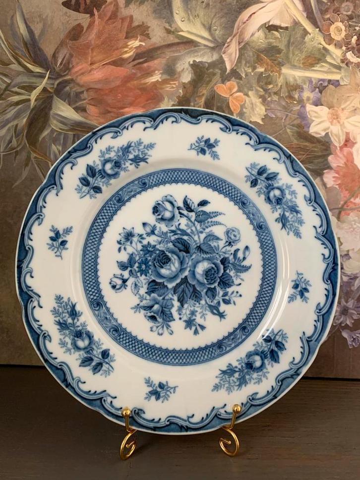 Vintage Blauwe Roos Fijn Porselein Bord - 22.5 cm, Antiek en Kunst, Antiek | Wandborden en Tegels, Ophalen of Verzenden