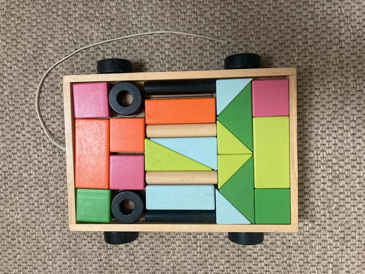 Blokken met een karretje, Kinderen en Baby's, Speelgoed | Houten speelgoed, Gebruikt, Duw- of Trekspeelgoed, Ophalen