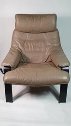 Retro jaren 60 fauteuil Skoghaus Industries, bruin leer. S33, Gebruikt, Leer, Ophalen of Verzenden