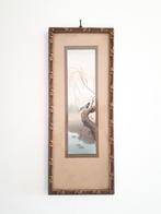 Antiek lijstje met vogel schildering schilderij, Minder dan 50 cm, Schilderij, Gebruikt, Ophalen of Verzenden