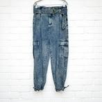 Feelhoo Jeans Maat M Blauw Acid Wash Cargo Style Paperbag, F, F, Zo goed als nieuw, W30 - W32 (confectie 38/40)