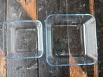 Set van 2 vierkante Pyrex ovenschalen. Helder glas, Ophalen of Verzenden, Gebruikt