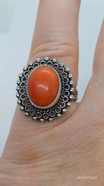 Zilveren ring bloedkoraal, Niekerk Schoonhoven maat 55, Ophalen of Verzenden, 17 tot 18, Dame of Heer, Met edelsteen