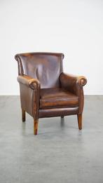 Donkerbruine rundleren Engelse stijl fauteuil/armchair, Huis en Inrichting, Fauteuils, Ophalen, Gebruikt, Klassiek, 75 tot 100 cm