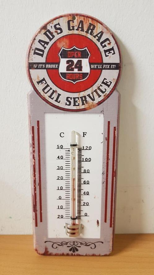 Dad's garage full service thermometer van metaal wanddeco, Huis en Inrichting, Woonaccessoires | Thermometers, Nieuw, Binnenthermometer