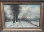 Hollands tafereel met paard en wagen in winters landschap, Ophalen of Verzenden