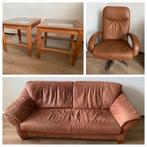 Leren bank, relax fauteuil en bijzettafels, Ophalen, Gebruikt, 75 tot 100 cm