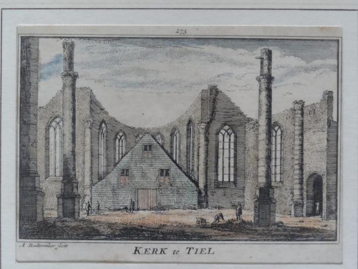 ets kleur kerk te Tiel ingekleurd, A. Rademaker, 18e eeuw, Antiek en Kunst, Kunst | Etsen en Gravures, Verzenden
