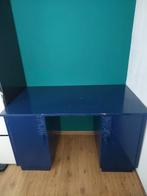 Blauw bureau met details van hout, Huis en Inrichting, Bureaus, Ophalen, Gebruikt, Bureau