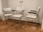 3st vintage Gispen 207 buisstoelen wit skai, Ophalen, Overige materialen, Gebruikt, Drie