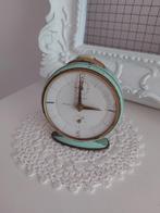 Vintage retro klok wekker goudkleurig turkooise mint groen, Ophalen of Verzenden