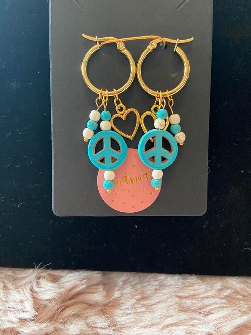 Turkoois peace bedel (advertentie verloopt 16juni), Sieraden, Tassen en Uiterlijk, Oorbellen, Nieuw, Overige materialen, Blauw