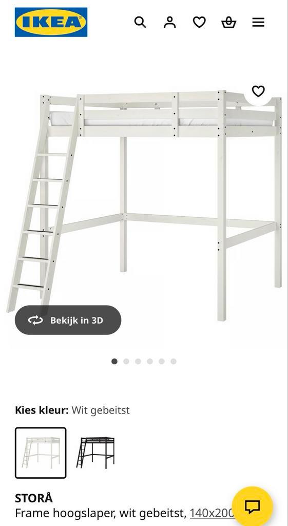 Ingekorte Stora Hoogslaper 140x200 + Matras, Huis en Inrichting, Slaapkamer | Stapelbedden en Hoogslapers, Gebruikt, Hoogslaper