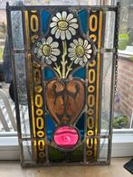 Vintage Glas in Lood Raam met Bloemen en Hart, Antiek en Kunst, Antiek | Glas en Kristal, Ophalen
