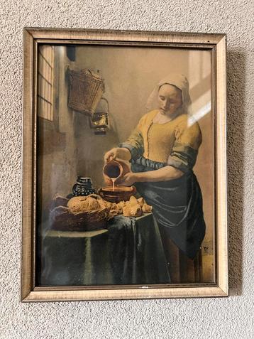 Oude prent Melkmeisje Vermeer incl. kader beschikbaar voor biedingen