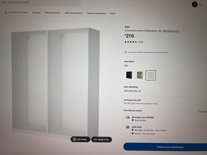 Ikea PAX basiselement 2x 100x58x236, Huis en Inrichting, Kasten | Kledingkasten, Zo goed als nieuw, 200 cm of meer, 50 tot 100 cm