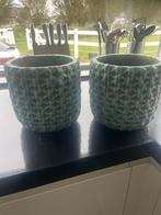2 Turquoise Bloempotten - 22cm hoog, 19cm doorsnede, Tuin en Terras, Bloempotten, Ophalen, Gebruikt, Rond, Binnen