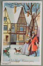 Dickens stijl 25 - echtpaar wandelt met hond - kerst 1960, Ophalen of Verzenden, 1940 tot 1960, Ongelopen, Feest(dag)